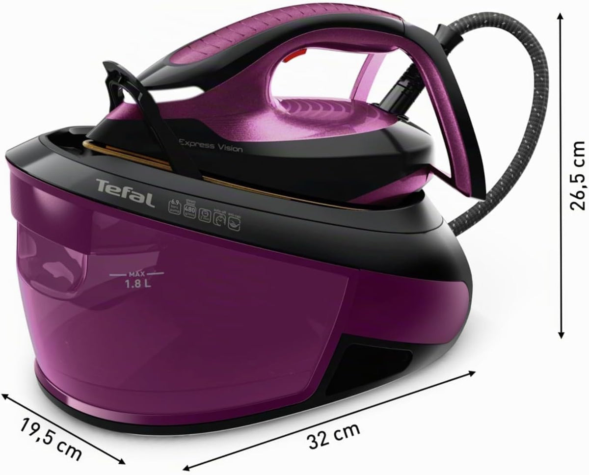 2026 Tefal Express Vision, leistungsstarker 6,9-Bar-Druck, Dampfstoß: 480g/Min., Smart Temp-Technologie, LED Beleuchtung, abnehmbarer Kalk-Kollektor, Eco-Modus, 1,8 L Wassertank, lila/schwarz, SV8152