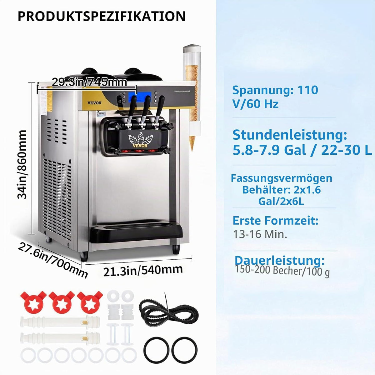 2026 VEVOR Kommerzielle Softeismaschine 22-30 L/h Profi-Eismaschine mit LCD-Display, 3 Geschmacksrichtungen, Desktop-Design für Gastronomie & Gewerbe