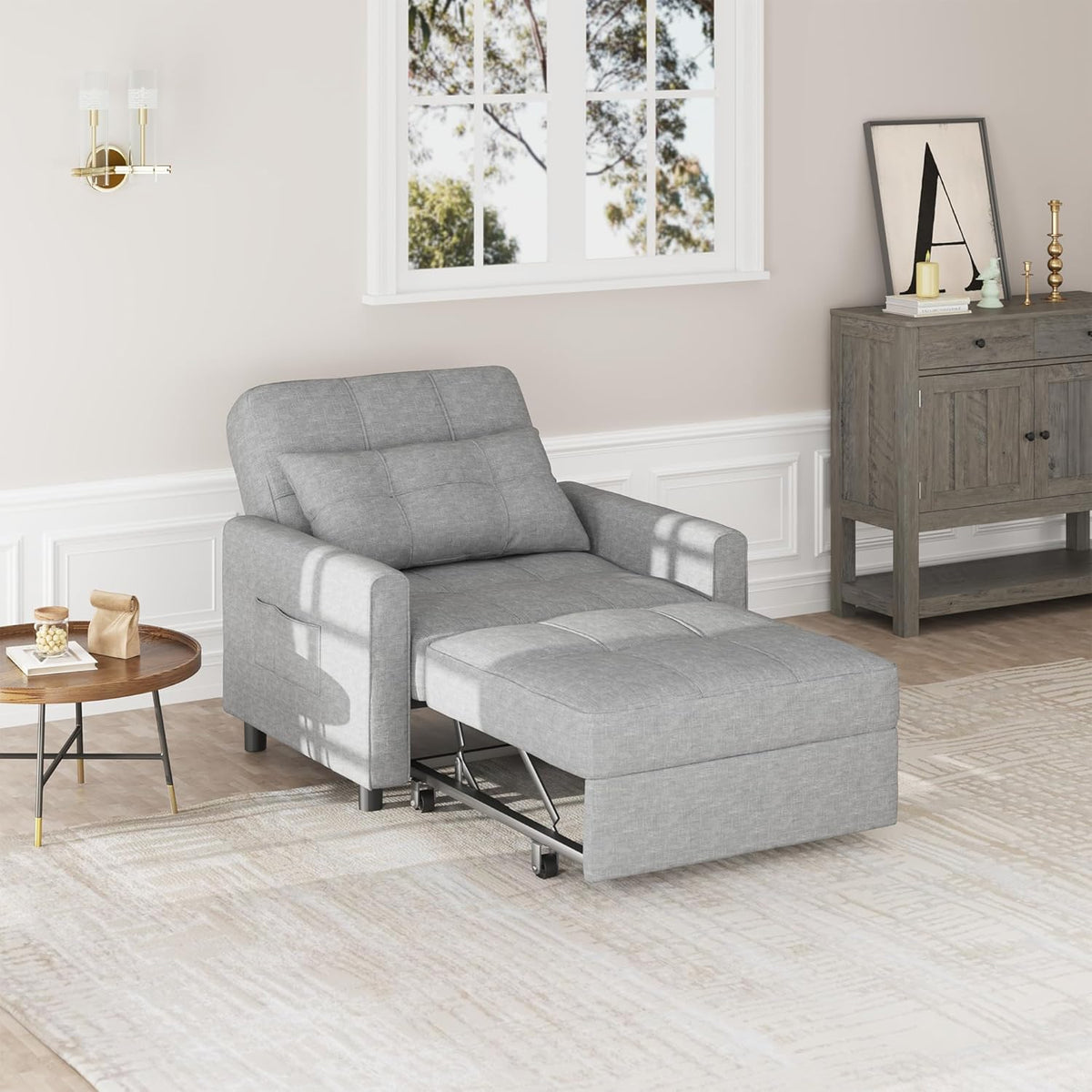 2026 Bealife Relaxsessel, Schlafsessel mit Verstellbarer Rückenlehne, Fernsehsessel, Klappbares Schlafsofa, Relaxsessel fürs Wohnzimmer,Schlafzimmer (Hellgrau)