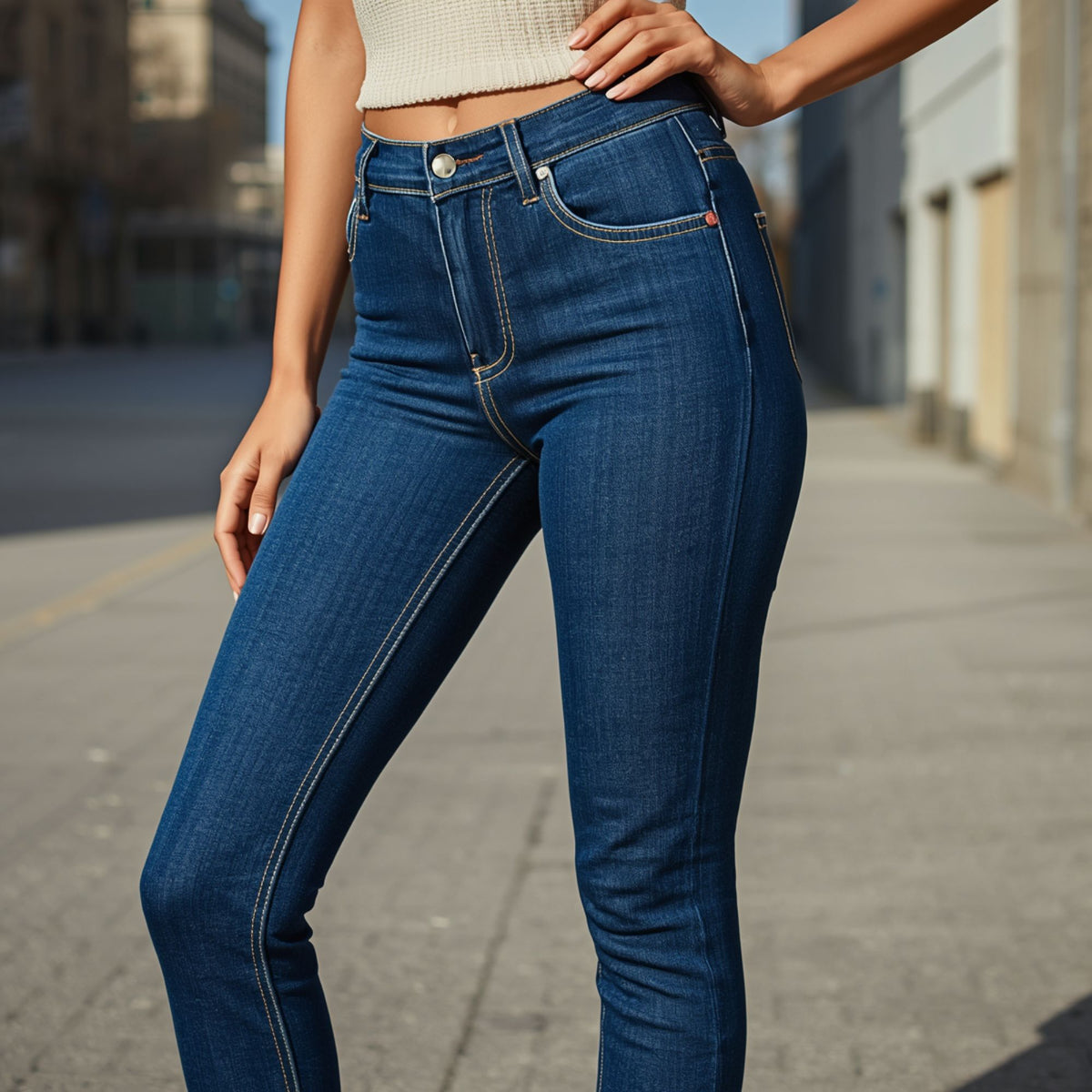 Damen High-Waist Skinny-Jeans in Dunkelblau