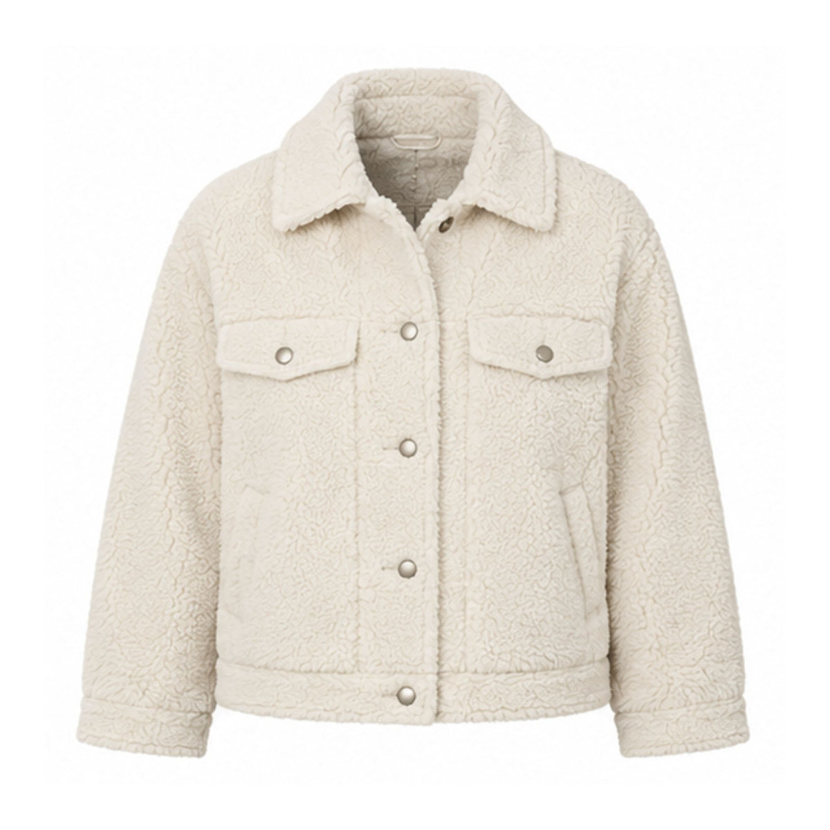 Damen Teddyjacke mit Hemdkragen und Knopfleiste