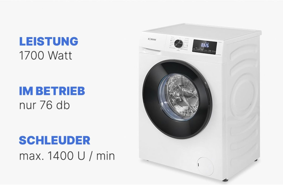 2026 Bomann Waschmaschine 7kg | max. 1400 U/min | 10 Jahre Motor-Garantie | effizienter, leiser & langlebiger Invertermotor | 15 Programme | Endzeitvorwahl | LED-Display | Washing Machine | WA 7175 wei