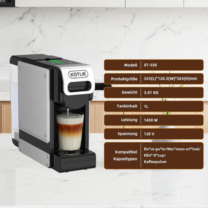 2026 KOTLIE 550 Multi-Kapselkaffeemaschine für Kapseln und gemahlenen Kaffee