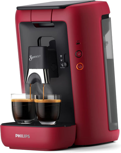 2026 Philips Senseo Maestro Kaffeepadmaschine mit Kaffeestärkewahl und Memo-Funktion, 1,2 Liter Wasserbehälter, Grünes Produkt, Farbe: Rot (CSA260/90)