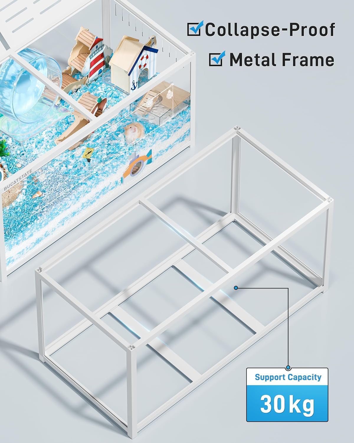 2026 BUCATSTATE Hamsterkäfig 3,0: Metall Rattenkäfig Kleintierkäfig Groß Stapelbar mit Einfacher Montage 120L x 60W x 62H cm für Nager, Mäuse, Zwerghamster (0,72m², Weiß)