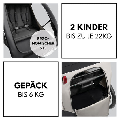 2026 hauck Fahrradanhänger & Kinderwagen Dryk Duo Plus mit Federung, für 2 Kinder (6-48 Monate), inkl. Deichsel, Buggyrad, Fahne und LED Licht, Faltbar, Höhenverstellbar, XL Kofferaum (Dark Green)