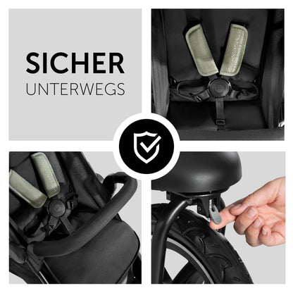 2026 hauck Kinderwagen Runner 2, Dreirad Buggy mit XL Lufträder für Kinder bis 22 kg, UV-Schutz 50+, Belüftungsfenster, Höhenverstellbar, Faltbar, XL Korb bis 3 kg, Liegefunktion (Black)