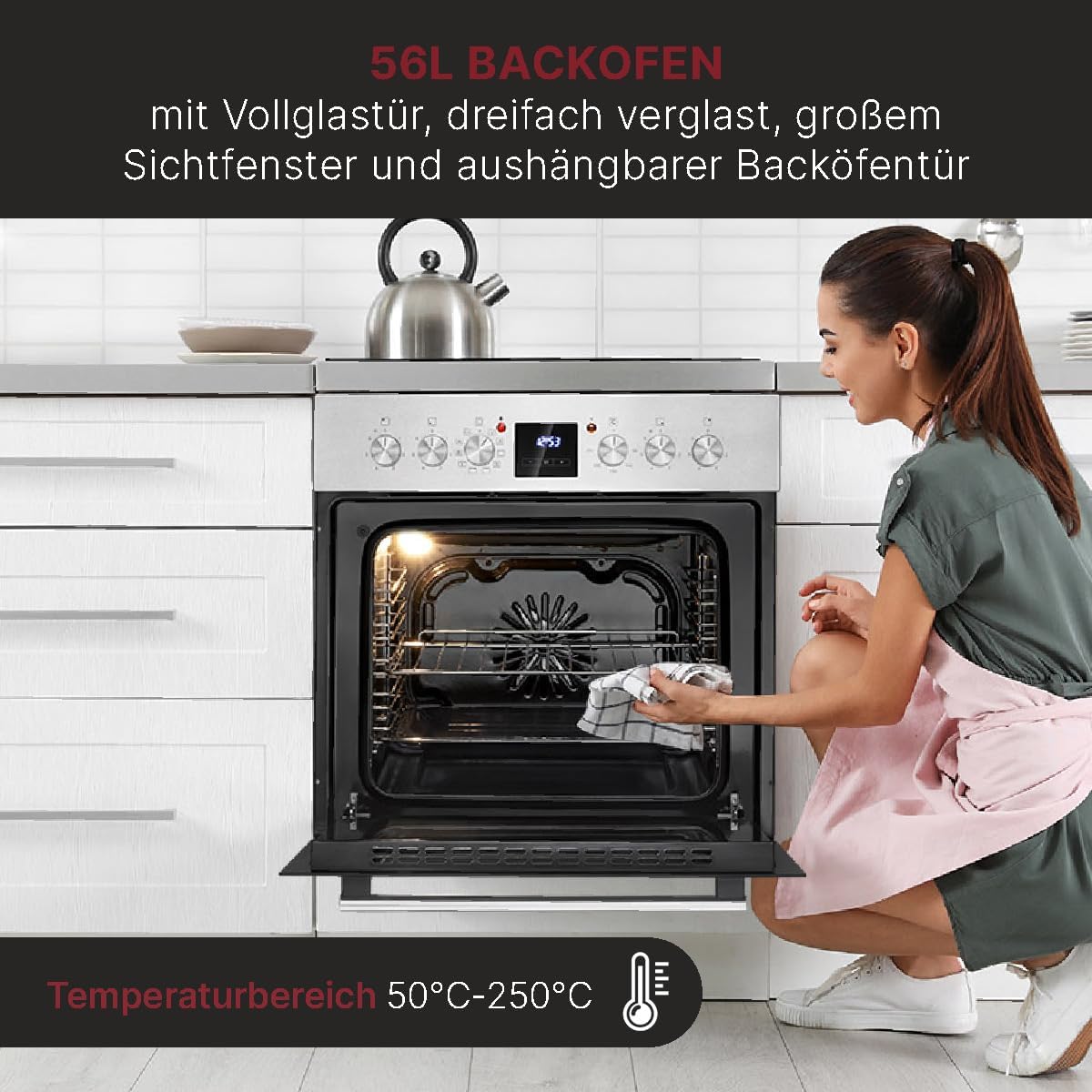2026 Bomann Elektroherd-Set | Einbauherd mit Ceranfeld | Kochfeld mit 4 Kochzonen | Einbaubackofen mit 56l Nutzinhalt | 9 Backofen Funktionen | Glaskeramik-Kochfeld mit Bräterzone | EHBC 7936 IX