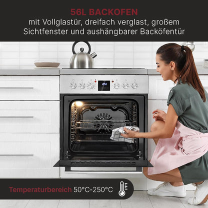 2026 Bomann Elektroherd-Set | Einbauherd mit Ceranfeld | Kochfeld mit 4 Kochzonen | Einbaubackofen mit 56l Nutzinhalt | 9 Backofen Funktionen | Glaskeramik-Kochfeld mit Bräterzone | EHBC 7936 IX
