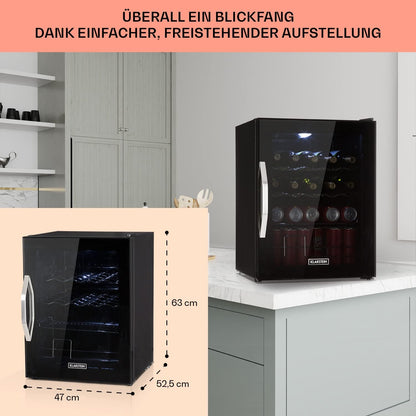 2026 Klarstein Mini Kühlschrank mit Glastür für Zimmer, Getrnkekühlschrank mit Verstellbaren Ablagen, Kleiner 80 Liter, Indoor/Outdoor Kühlschrank Leise