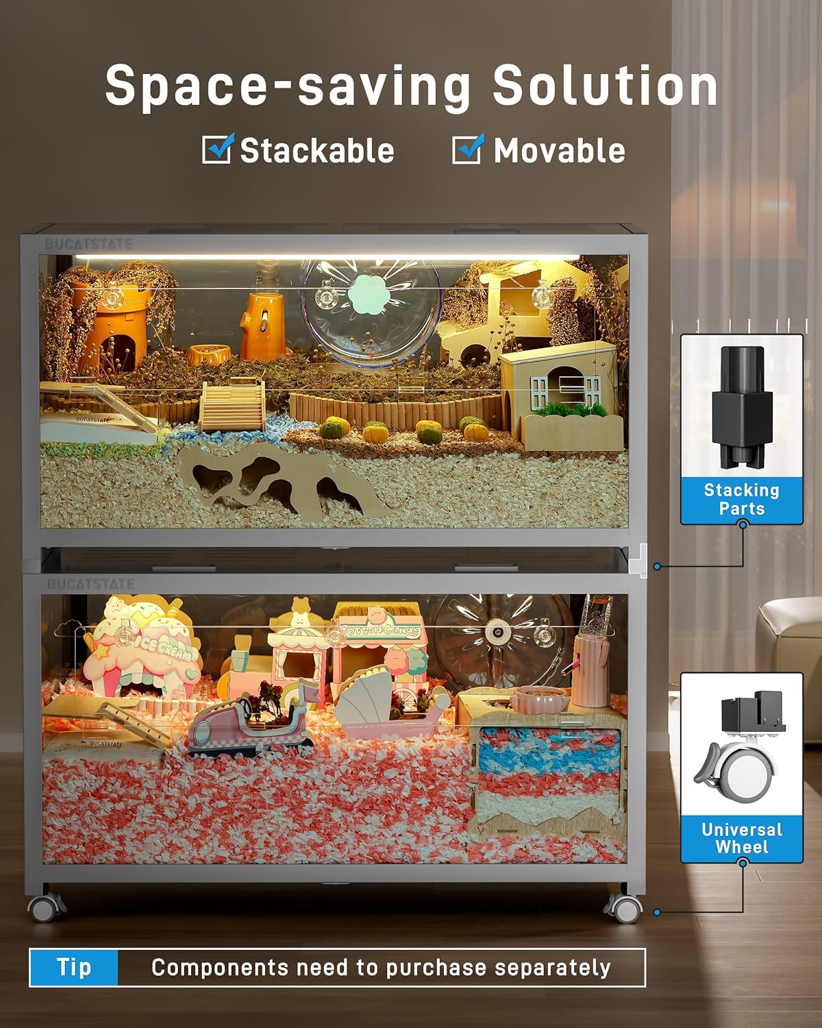 2026 BUCATSTATE Hamsterkäfig 3,0: Metall Rattenkäfig Kleintierkäfig Groß Stapelbar mit Einfacher Montage 120L x 60W x 62H cm für Nager, Mäuse, Zwerghamster (0,72m², Weiß)