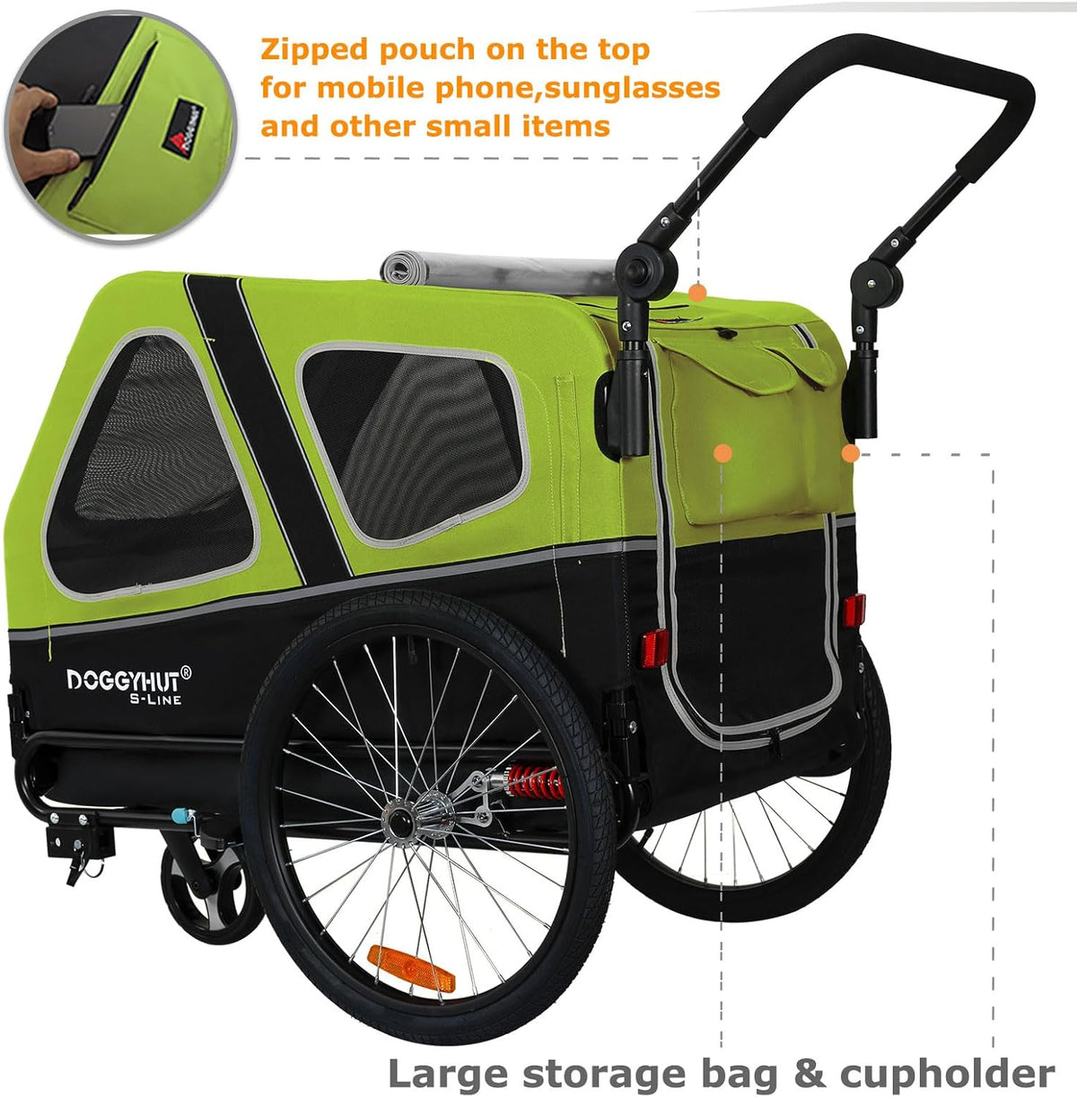 2026 Doggyhut S-Line XL Hundeanhänger & Hundebuggy mit Federung 2 in 1 Hunde Fahrradanhänger Jogger gefedert bis 45 kg