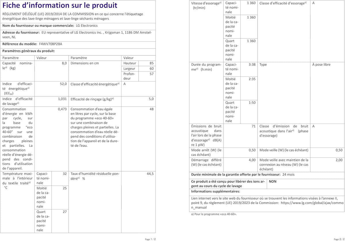 2026 LG F4WV7080, Klasse A, Frontlader-Waschmaschine 8 kg, 1400 U/Min, AI Direct Drive, Wi-Fi, Tiefenreinigung mit Dampf, Groe Kapazitt, TRIPLE A, Auentür aus Sicherheitsglas, 62 x 60 x 85 cm Wei