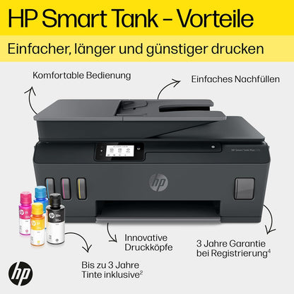 2026 HP Smart Tank 7605 4-in-1 Multifunktionsdrucker (WLAN; Duplex; ADF) – 3 Jahre Tinte inklusive, 3 Jahre Garantie, großer Tintentank, hohe Reichweite, Drucken in hoher Qualität