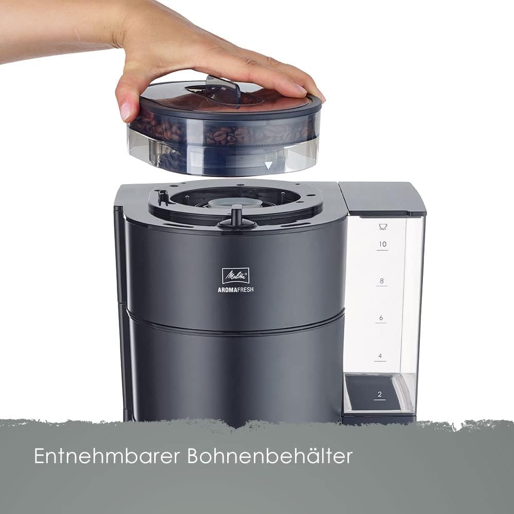 2026 Melitta AromaFresh - Filterkaffeemaschine - mit Glaskanne - integriertes Mahlwerk - Timer Funktion - 10 Tassen - Pure Black