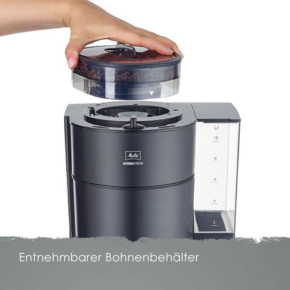 2026 Melitta AromaFresh - Filterkaffeemaschine - mit Glaskanne - integriertes Mahlwerk - Timer Funktion - 10 Tassen - Pure Black