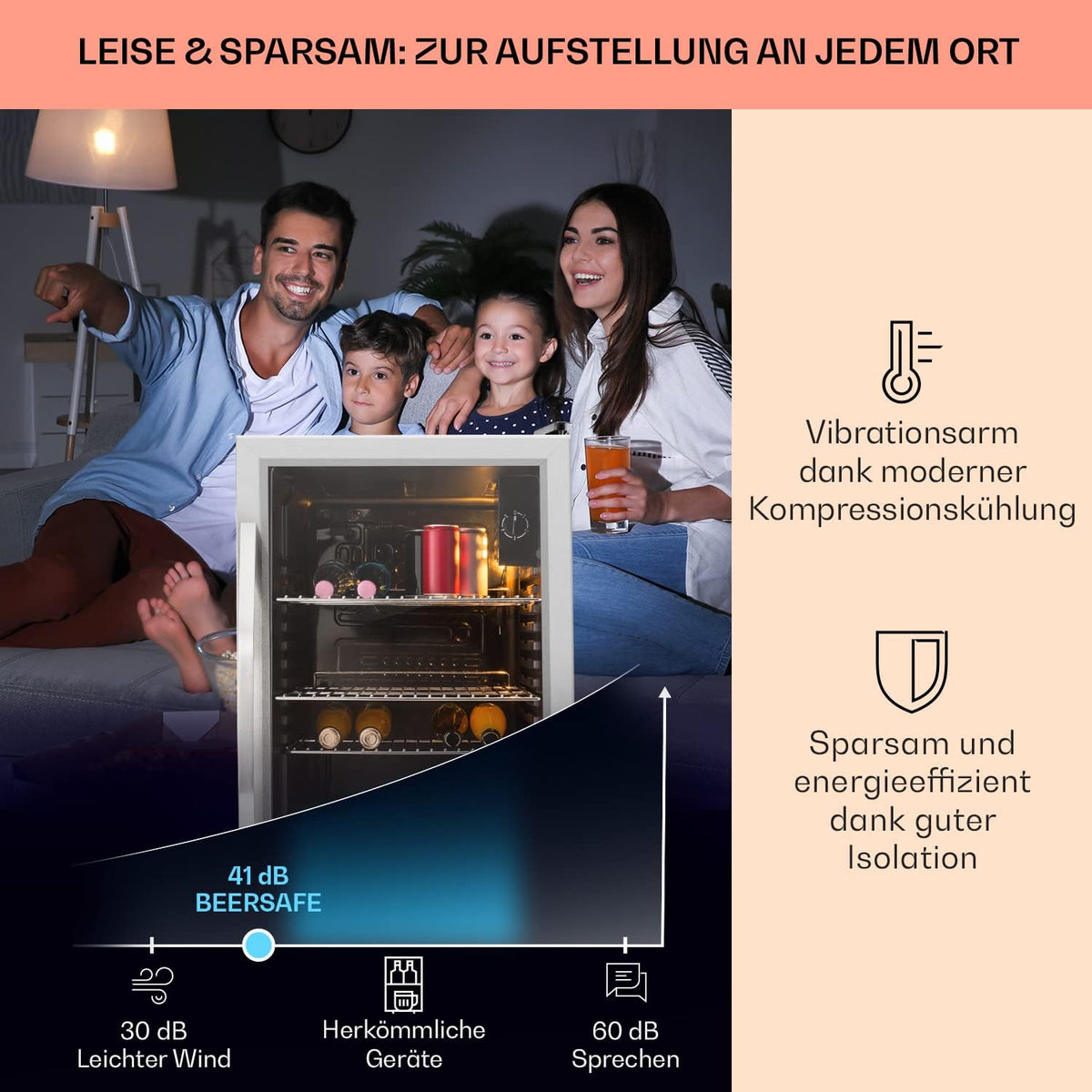 2026 Klarstein Mini Kühlschrank mit Glastür für Zimmer, Getrnkekühlschrank mit Verstellbaren Ablagen, Kleiner 80 Liter, Indoor/Outdoor Kühlschrank Leise