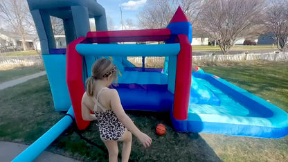 2026 Aufblasbare Wasserrutschen für Kinder, 8-in-1-Hüpfburg-Wasserpark mit 450-W-Gebläse, Kletterwand, Planschbecken, 2 Wasserkanonen, Basketballkorb, Wasserrutsche, Krokodilsprinkler als Geschenk für eine Gartenparty
