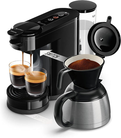 2026 Philips Senseo Switch Pad- und Filterkaffeemaschine, 2-in-1-Brühtechnologie, 1-Liter-Wasserbehälter, 7 Tassen in einem Durchgang, Klavierlackschwarz (HD6592/64)