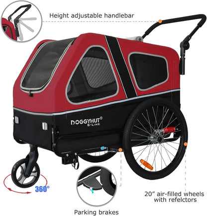 2026 Doggyhut S-Line XL Hundeanhänger & Hundebuggy mit Federung 2 in 1 Hunde Fahrradanhänger Jogger gefedert bis 45 kg