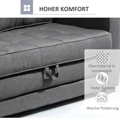2026 HOMCOM Schlafsofa 2-Sitzer ausziehbar Massivholz Federung Grau