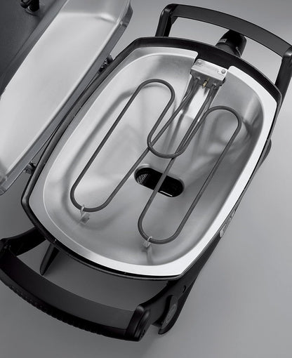 2026 Weber Q2400 Elekrogrill mit Seitentischen, 54 x 39cm Grillfäche, portable, 2-geteilter porzellanemaillierter Guss-Grillrost, Aluminiumguss Deckel & Gehäuse - Dark Grey (55020079)