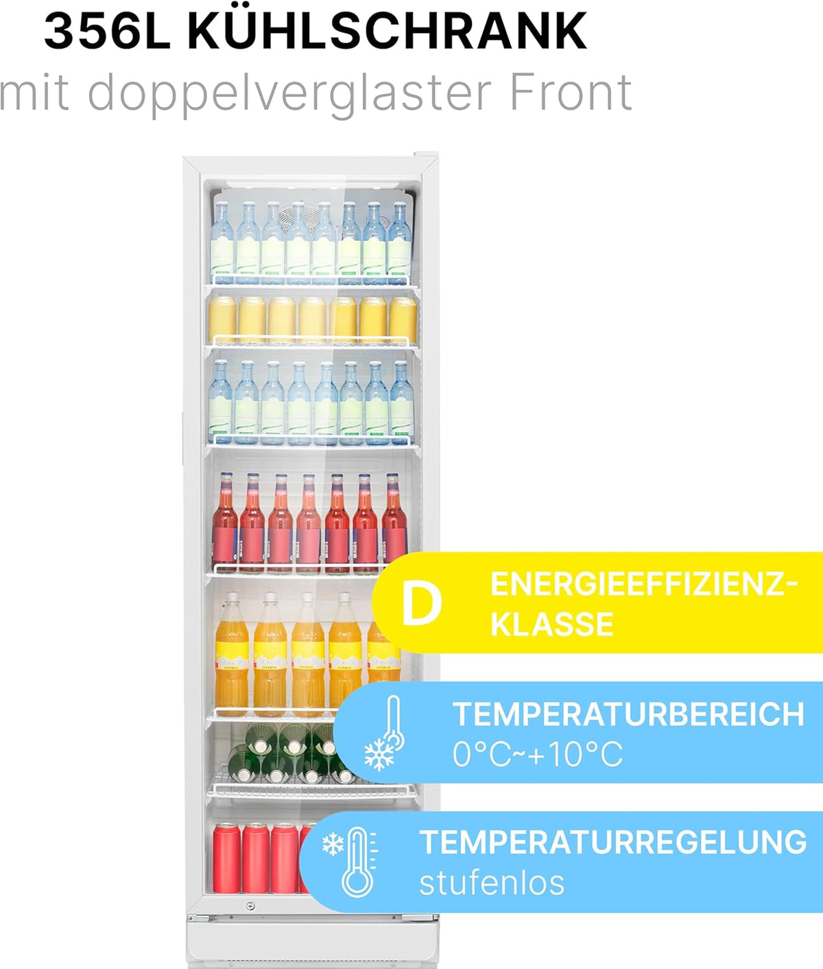2026 Bomann Kühlschrank mit Glastür | Getränkekühlschrank abschließbar | 6 höhenverstellbare Ablagen | 30kg je Ablage | 347 Liter | Kühlschrank groß | Flaschenkühlschrank m. LED-Licht | KSG 7351 schwarz