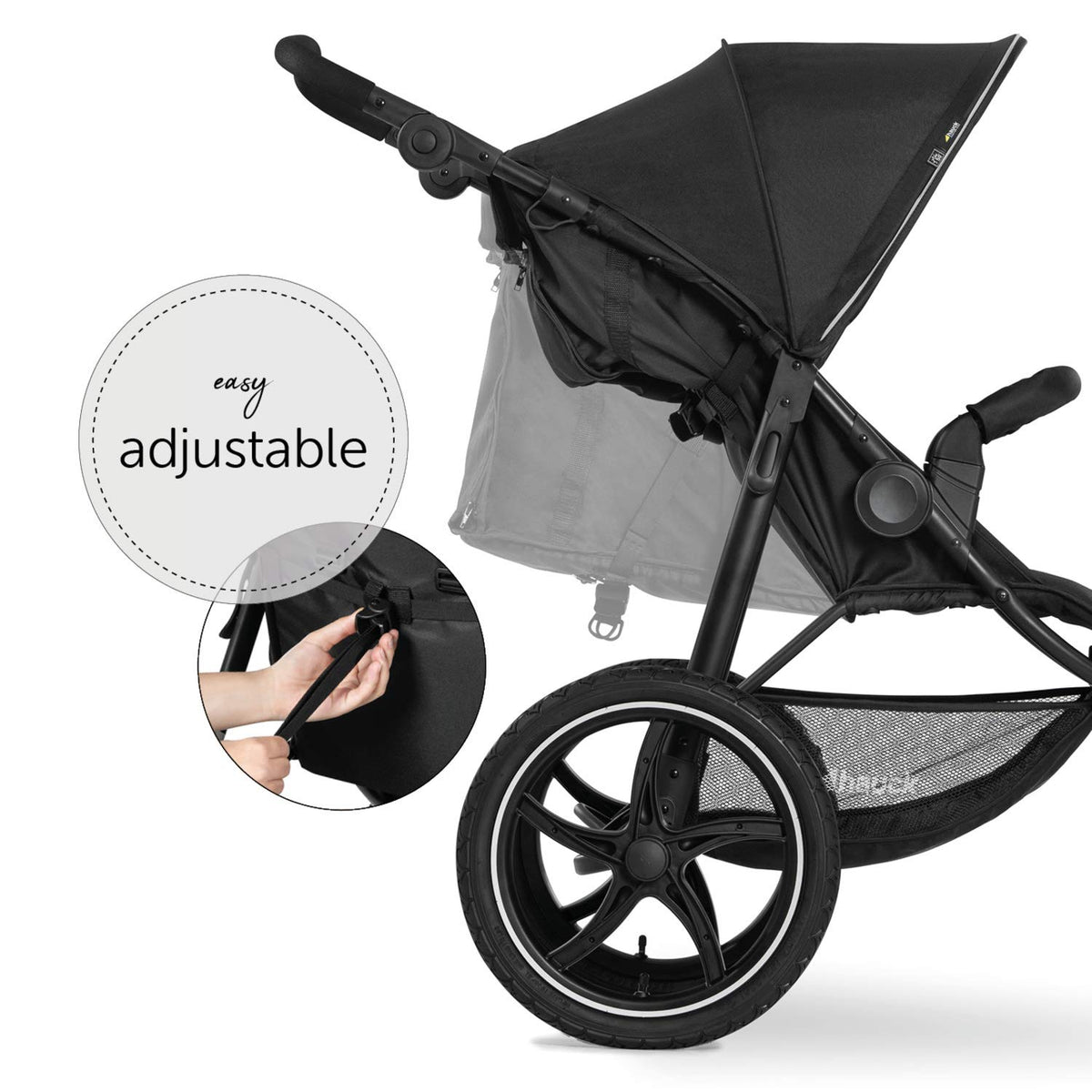 2026 hauck Kinderwagen Runner 2, Dreirad Buggy mit XL Lufträder für Kinder bis 22 kg, UV-Schutz 50+, Belüftungsfenster, Höhenverstellbar, Faltbar, XL Korb bis 3 kg, Liegefunktion (Black)