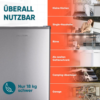 2026 Stillstern Mini Gefrierschrank (42L) -18°C, Eiswürfelschale, Schloss, Türanschlag wechselbar, 4-Sterne Tiefkühlschrank für Camping/Büro Gefriertruhe Klein Gefrierschrank Klein Tiefkühltruhe