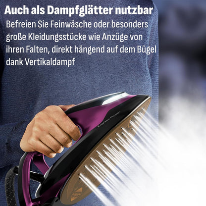 2026 Tefal Express Vision, leistungsstarker 6,9-Bar-Druck, Dampfstoß: 480g/Min., Smart Temp-Technologie, LED Beleuchtung, abnehmbarer Kalk-Kollektor, Eco-Modus, 1,8 L Wassertank, lila/schwarz, SV8152