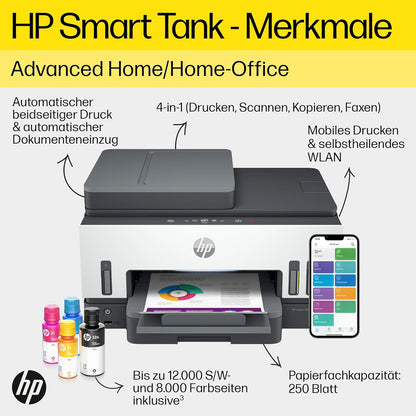 2026 HP Smart Tank 7605 4-in-1 Multifunktionsdrucker (WLAN; Duplex; ADF) – 3 Jahre Tinte inklusive, 3 Jahre Garantie, großer Tintentank, hohe Reichweite, Drucken in hoher Qualität