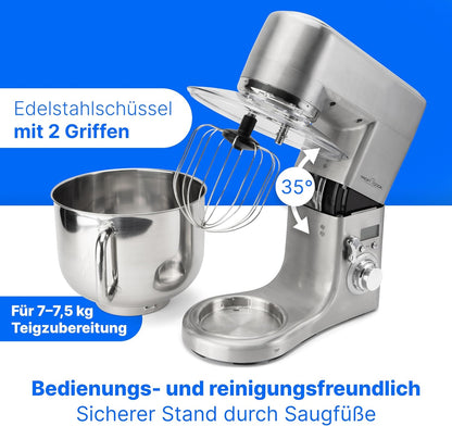 2026 ProfiCook® Küchenmaschine mit XXXL-Edelstahlschüssel | Rühgerät 10L mit 1500W Motor | Knetmaschine inkl. Haken & Schneebesen | Teigknetmaschine Spritzschutz mit Nachfüllöffnung | PC-KM 1096