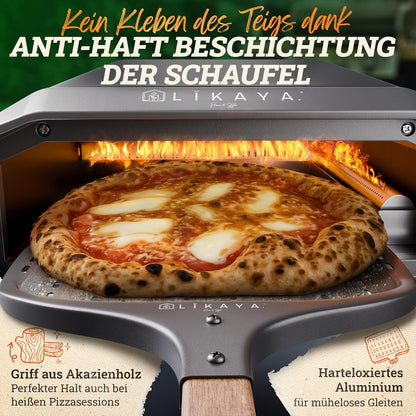 2026 LIKAYA NeroSpin Pizzaofen Gas – 6,2kW Outdoor Gas Pizzaofen 450°C - Gas Pizza Ofen Outdoor mit Pizzastein Drehteller, Pizzaschaufel, Tasche & Laser Thermometer – knusprige Pizza in nur 90 Sekunden!