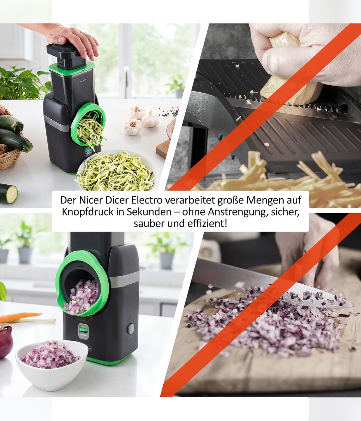 2026 Nicer Dicer Electro Gemüsehobel elektrisch Deluxe Set 32 tlg, Gemüseschneider automatisch, Käsereibe für Gemüse, Obst, Nüsse, 9 Extrascharfe Einsätze, Einfache Reinigung, Leistungsstark