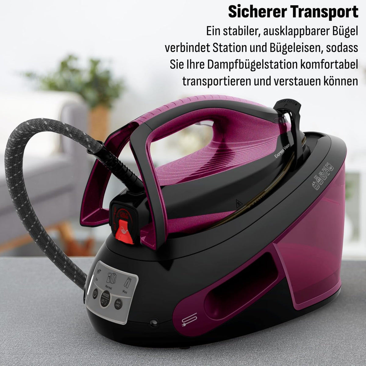 2026 Tefal Express Vision, leistungsstarker 6,9-Bar-Druck, Dampfstoß: 480g/Min., Smart Temp-Technologie, LED Beleuchtung, abnehmbarer Kalk-Kollektor, Eco-Modus, 1,8 L Wassertank, lila/schwarz, SV8152