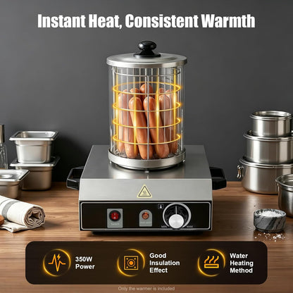 2026 Bockwurstwärmer 350W Elektrischer Würstchenwärmer Edelstahl Hot Dog Maker Wurstwärmer Einstellbarer Temperatur 30-85 °C für gewerblichen und Zuhause