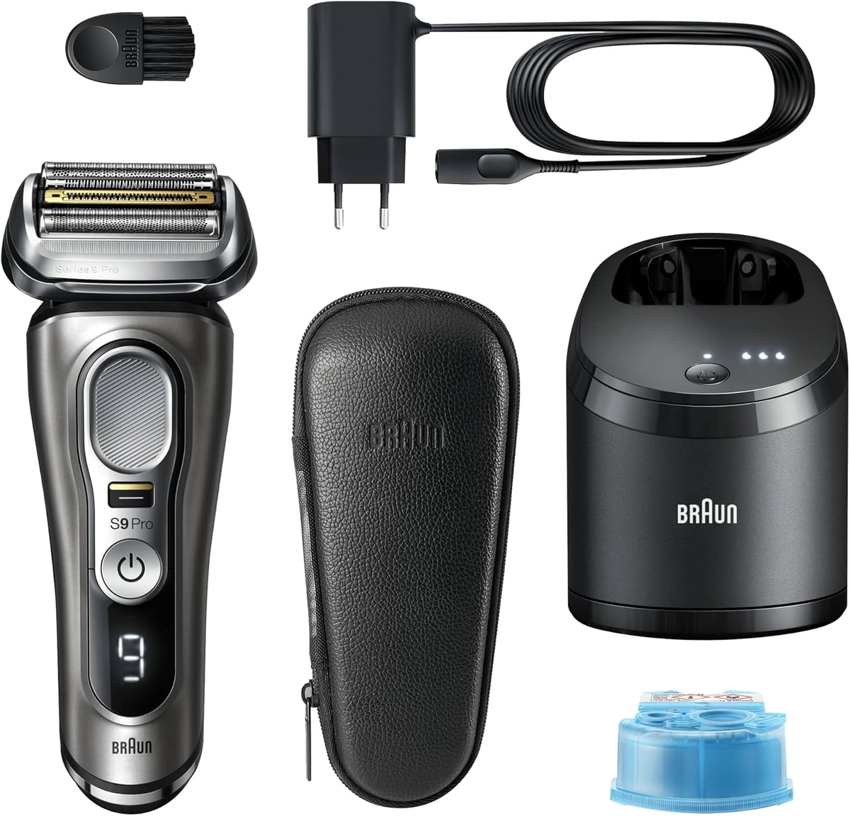 2026 Braun Series 9 Pro Premium Rasierer Herren mit 4+1 Scherkopf, Elektrorasierer & ProLift Trimmer, PowerCase, 5-in-1 Reinigungsstation, 60 Min Laufzeit, Made in Germany, 9477cc, silber