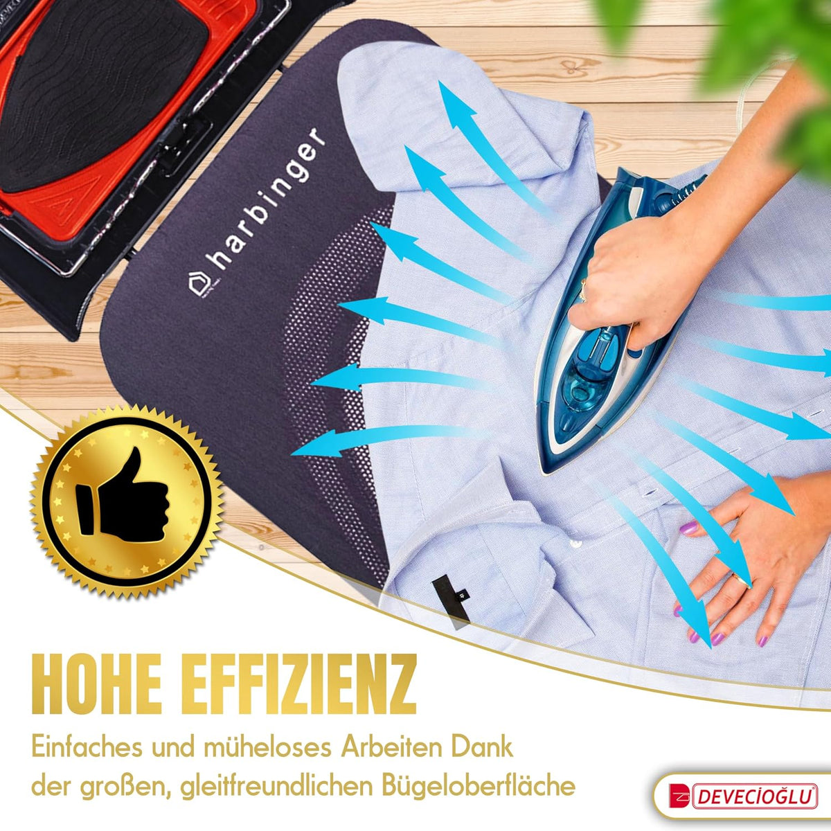 2026 DEVECIOĞLU Bügelbrett 127x46cm - XL Bügeltisch für Dampfbügelstation, Bügelbrett Groß, klappbarer Bügeltisch, höhenverstellbar, Ironing Board, (MM123)