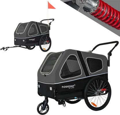 2026 Doggyhut S-Line XL Hundeanhänger & Hundebuggy mit Federung 2 in 1 Hunde Fahrradanhänger Jogger gefedert bis 45 kg