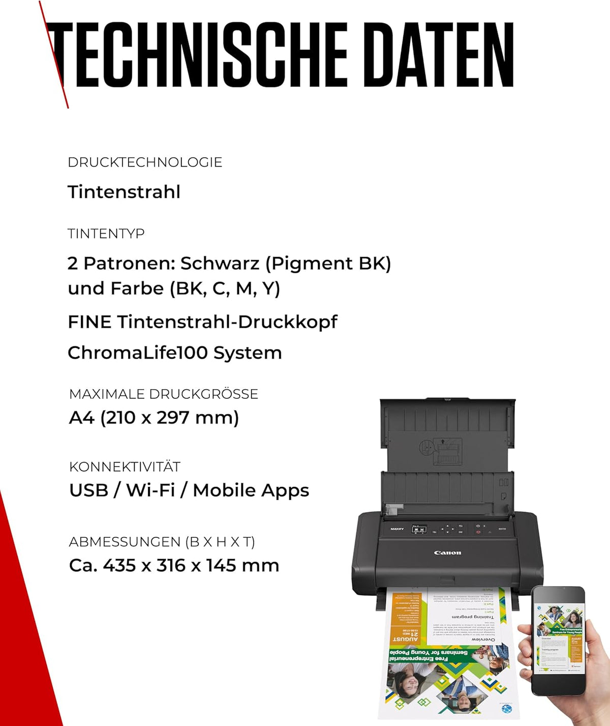 2026 Canon PIXMA TR150 mobiler Drucker mit Akku (WLAN, Cloud, AirPrint, 4.800 DPI x 1.200 DPI, Highspeed USB Typ C, OLED-Display, Tintenstrahldrucker), schwarz