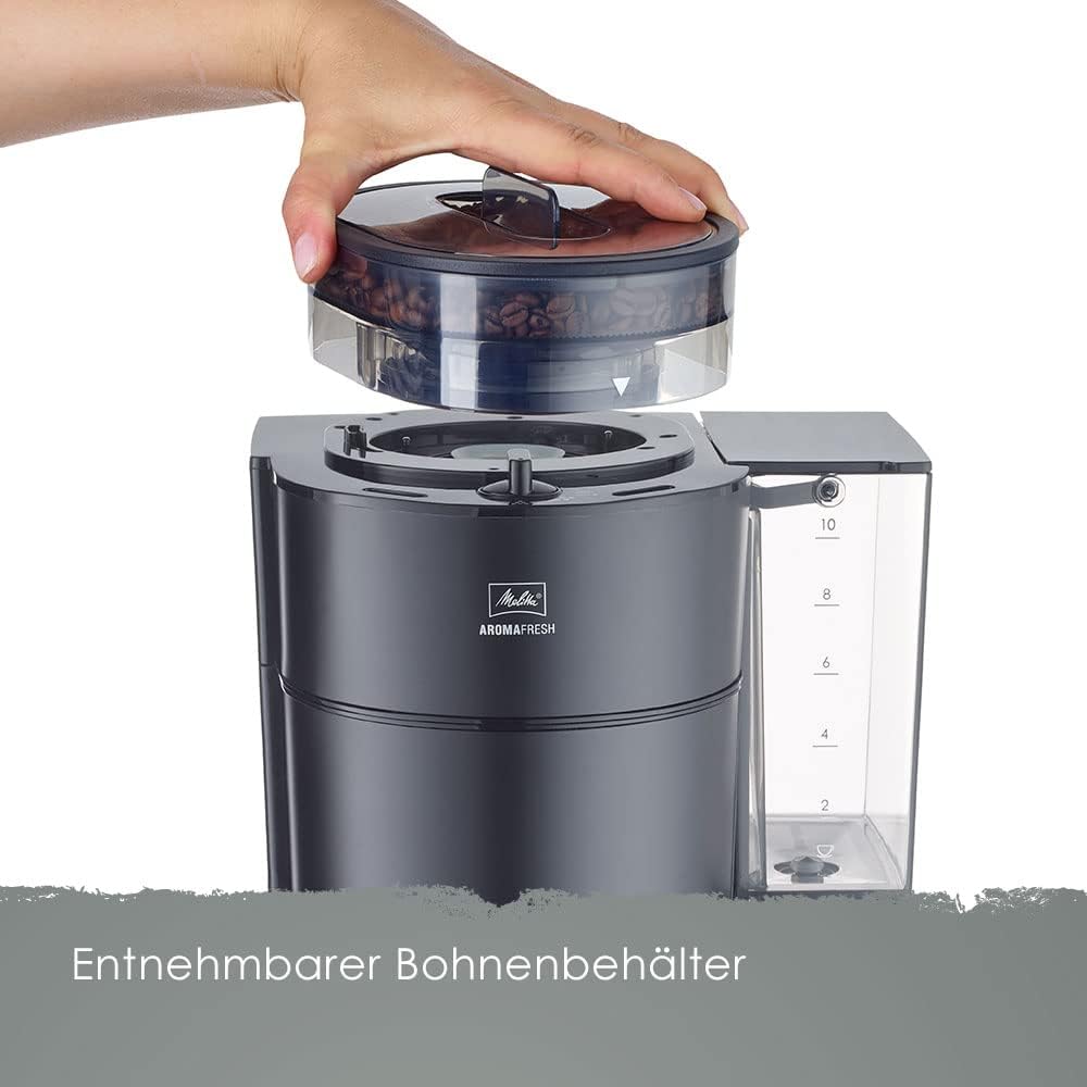 2026 Melitta AromaFresh - Filterkaffeemaschine - mit Glaskanne - integriertes Mahlwerk - Timer Funktion - 10 Tassen - Pure Black