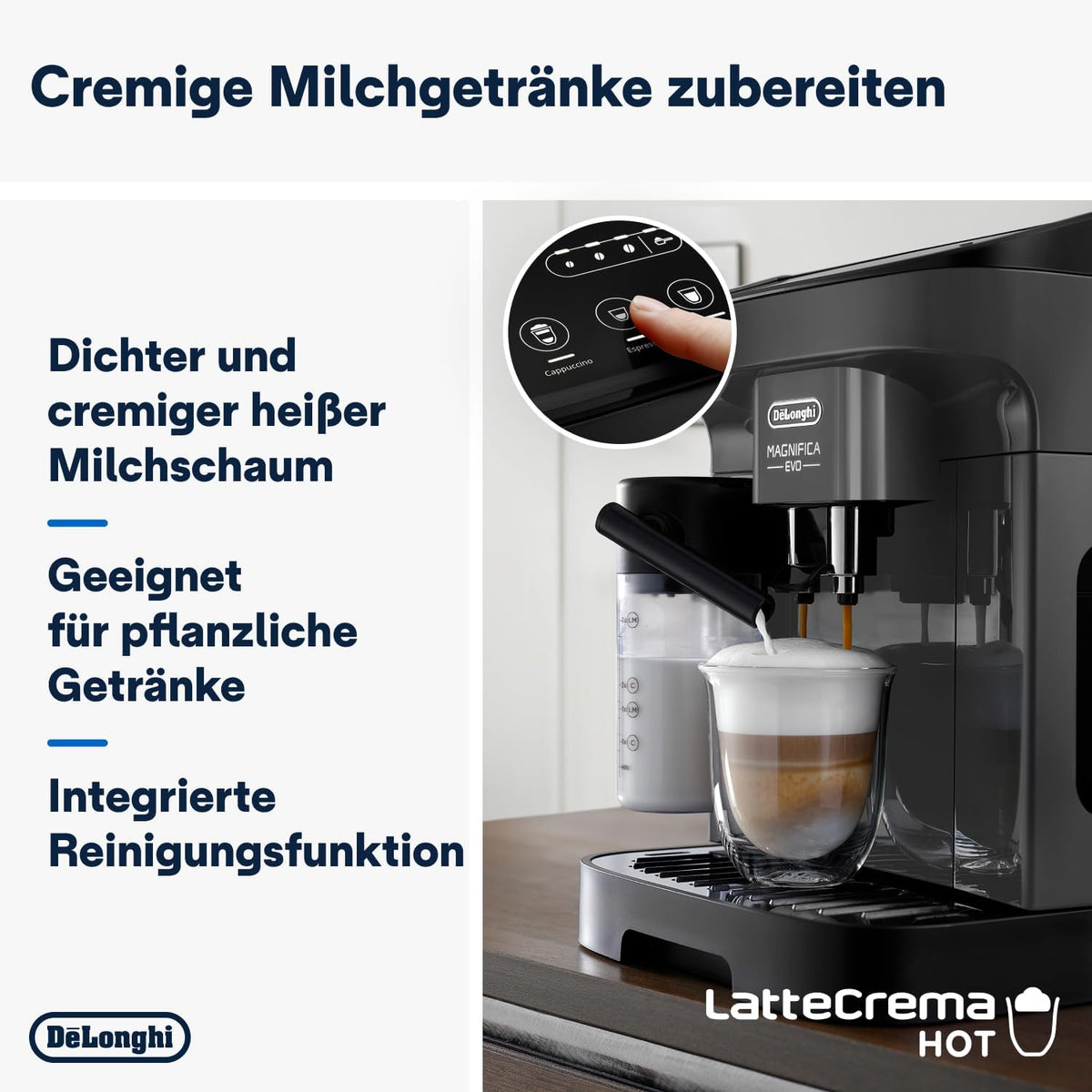 2026 De'Longhi Magnifica Evo ECAM 292.81.B Kaffeevollautomat mit LatteCrema Milchsystem, 7 Direktwahltasten für Cappuccino, Espresso und weitere Kaffeespezialitäten, 2-Tassen-Funktion, Schwarz