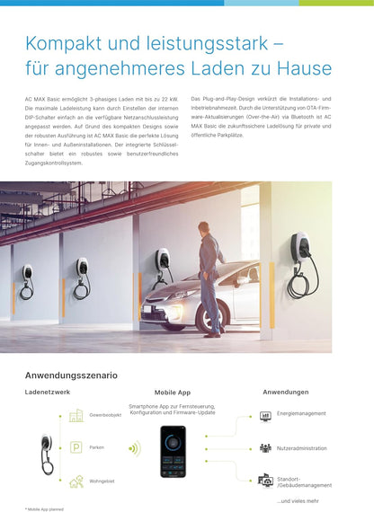 2026 Delta AC MAX Basic, Wallbox für Elektroautos, 11 kW – 3-phasige AC-Ladestation, Typ-2-Stecker