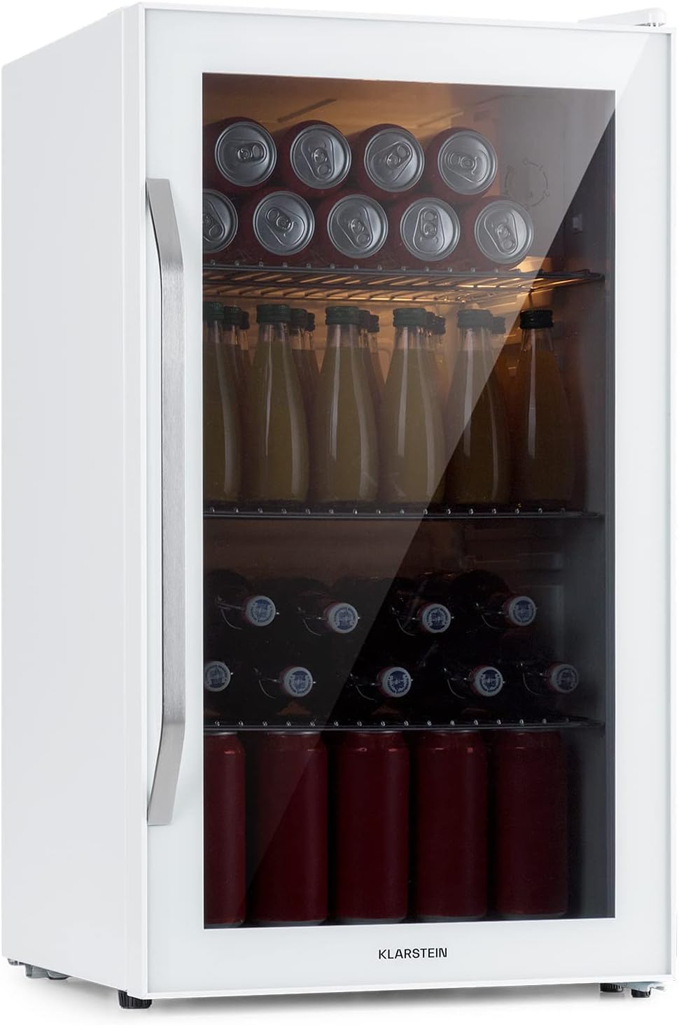 2026 Klarstein Mini Kühlschrank mit Glastür für Zimmer, Getrnkekühlschrank mit Verstellbaren Ablagen, Kleiner 80 Liter, Indoor/Outdoor Kühlschrank Leise