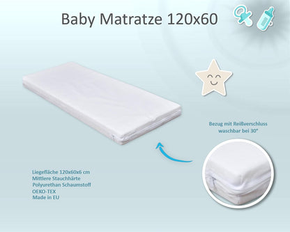 2026 Baby Delux Babybett Komplett Set Hausbett 60x120 cm weiß Schublade Rausfallschutz Kinderbett Matratze Bettwäsche Deko Set (Prince Stars)