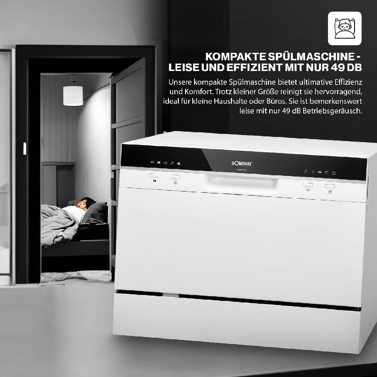 2026 Bomann Mini Geschirrspüler mit Wasseranschluss | inkl. Schlauch | Tisch Geschirrspüler leise | Mini Spülmaschine für kleine Küchen/Camping | Spülmaschine klein m. Überlaufsicherung | TSG 7405 schwarz