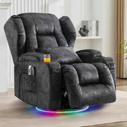 2026 Elektrischer Fernsehsessel Relaxsessel mit Liegefunktion,240°Drehsessel Kinosessel Massagesessel mit Wärmefunktion,TV Sessel Liegesessel fürs Wohnzimmer bis 150kg (Samtstoff, Grau)