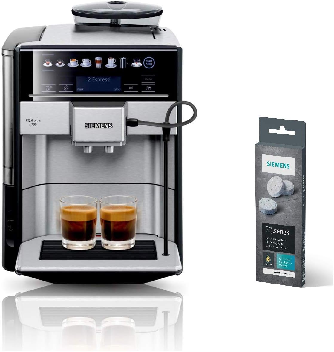 2026 SIEMENS Kaffeevollautomat EQ6 plus s700 TE657503DE, für viele Kaffeespezialitäten, Milch-Aufschäumdüse, Keramikmahlwerk, Doppeltassenfunktion, Antikalk, automatische Dampfreinigung, 1500 W, edelstahl