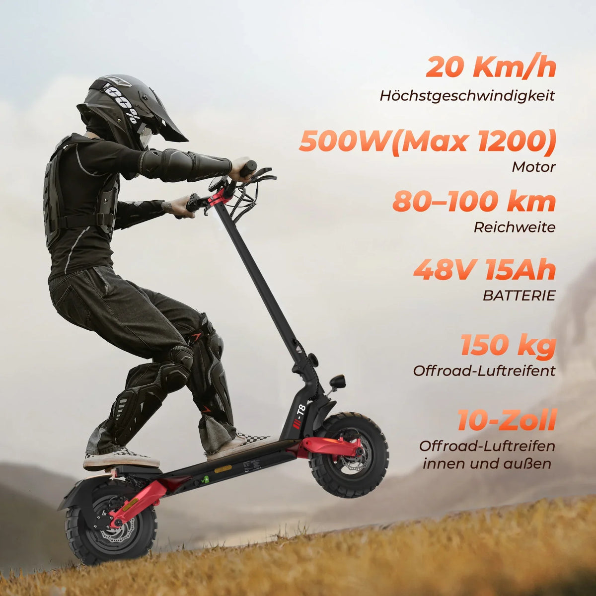 2026 T8 Offroad-E-Scooter Mit Straßenzulassung 1200W Motor 100KM Reichweite (ABE,eKFV)