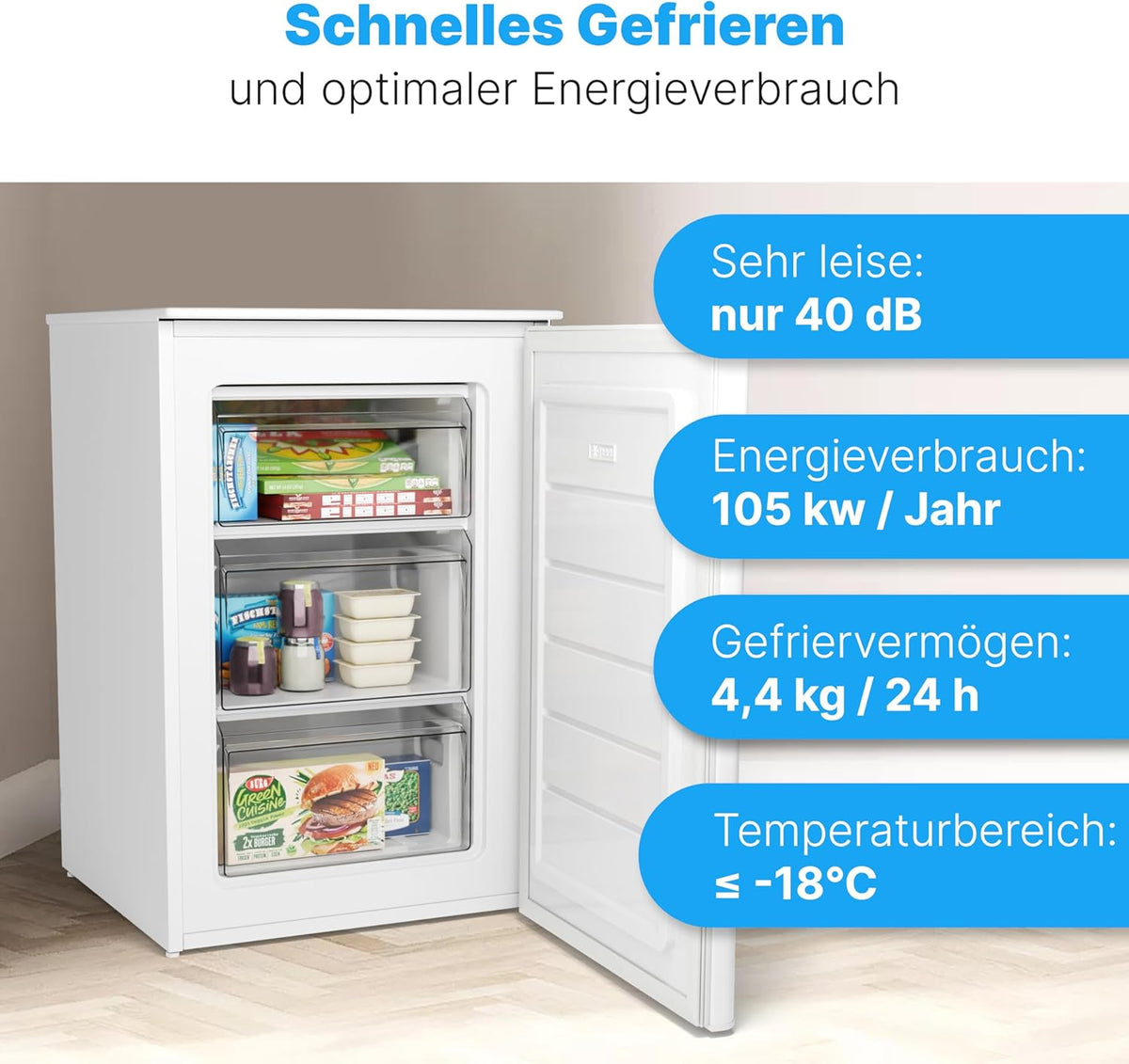 2026 Bomann Gefrierschrank 87L | Gefrierschrank klein mit Temperaturbereich ≤ -18°C | 3 Schubladen | Tiefkühlschrank mit wechselbarem Türanschlag | Freezer Tiefkühlschrank klein GS 7253 weiß